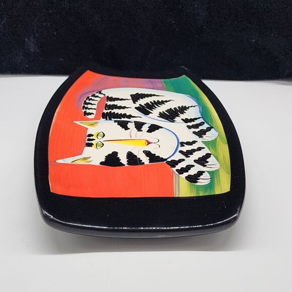 Naylor Designs Ceramic Cat Hanging Plate Black Background Colorful 2005 VTG - Picture 8 of 13